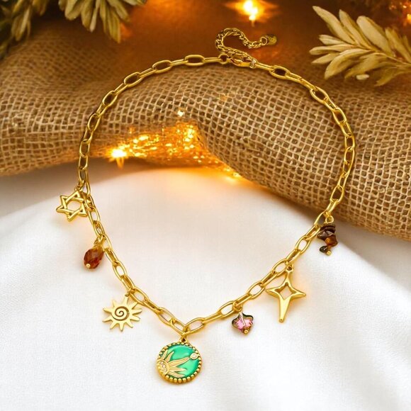 ๐๏ธBoho Celestial Charm Y2K Style Necklace 18K Gold Plated 316L Stainless Steel - Picture 7 of 13